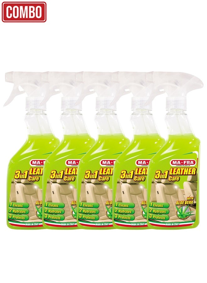 مافرا ما-فرا 3 في 1 منظف ومرطب للعناية بالجلد مع الألوفيرا - 500 مل (عبوة من 5 قطع) | مجموعة العناية الاحترافية بالسيارات الإيطالية | ينظف ويرطب ويحمي مقاعد وأجزاء داخلية السيارات الجلدية الأصلية والصناعية - عبوة اقتصادية من 5 قطع - Image 1