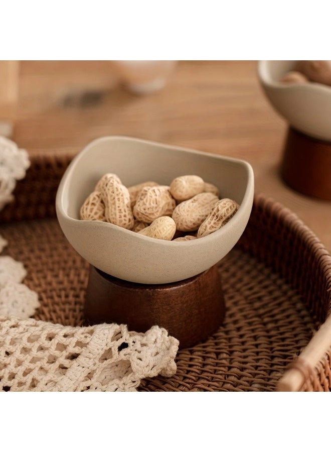 شيبشيب أوعية حلوى أنيقة من السيراميك مع قاعدة خشبية – مثالية للفواكه والحلويات ووقت شاي بعد الظهر – للاستخدام المنزلي وفي المطاعم - Image 5