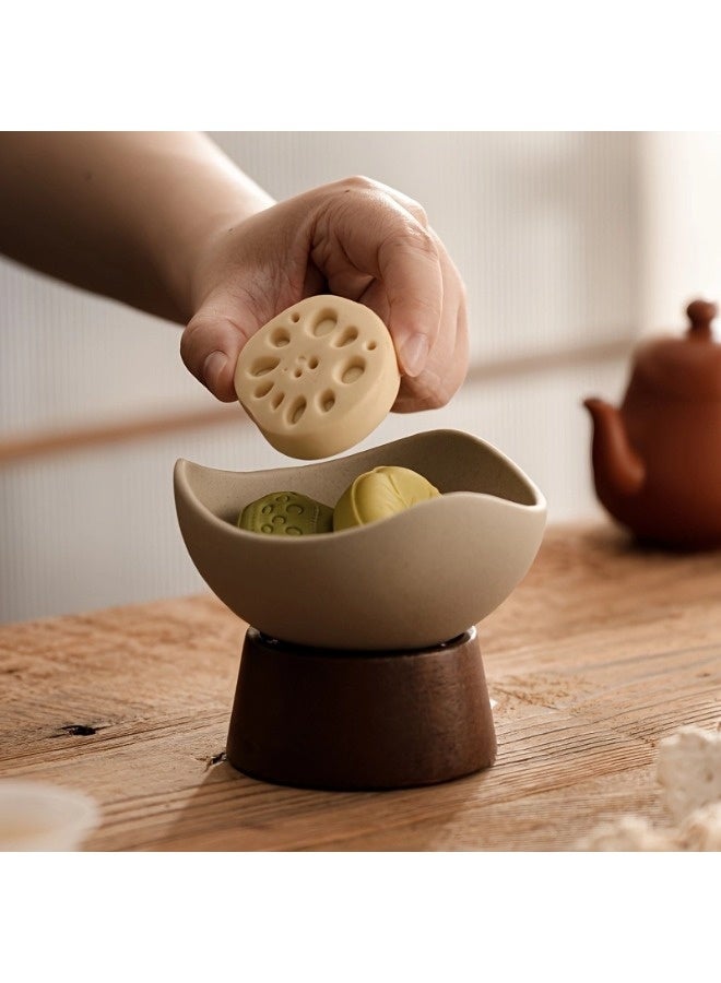 شيبشيب أوعية حلوى أنيقة من السيراميك مع قاعدة خشبية – مثالية للفواكه والحلويات ووقت شاي بعد الظهر – للاستخدام المنزلي وفي المطاعم - Image 2