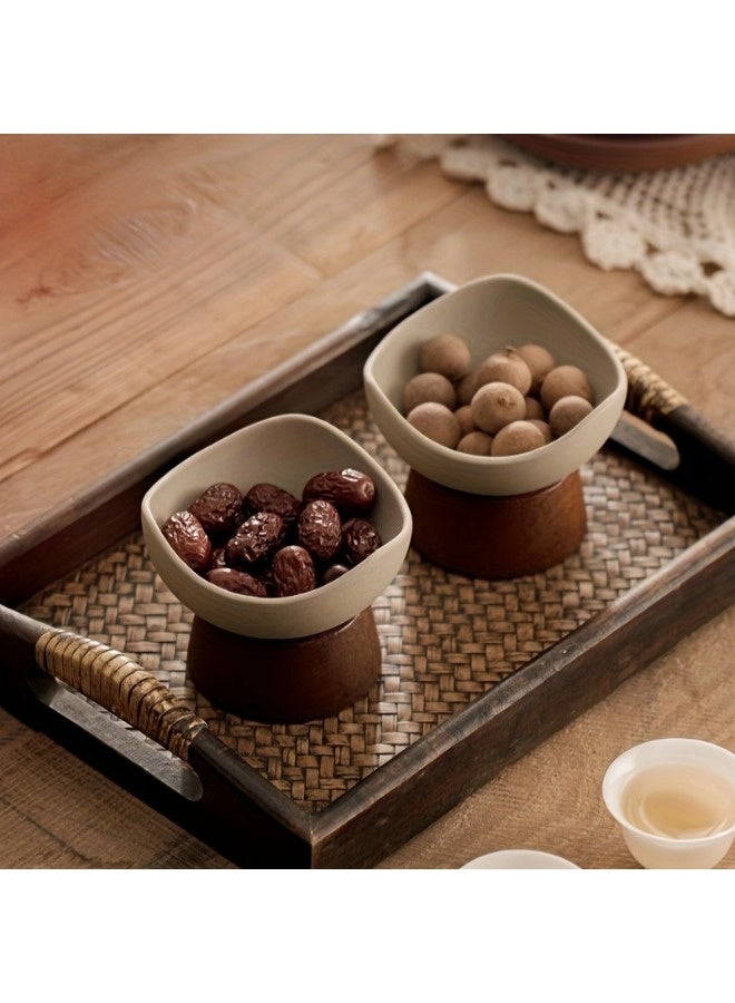شيبشيب أوعية حلوى أنيقة من السيراميك مع قاعدة خشبية – مثالية للفواكه والحلويات ووقت شاي بعد الظهر – للاستخدام المنزلي وفي المطاعم - Image 4