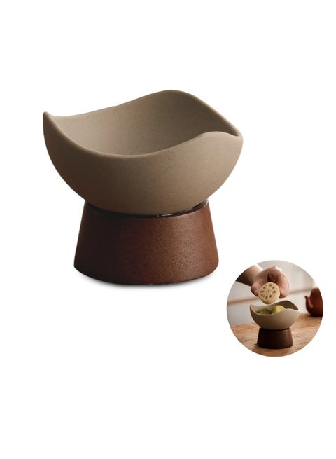 أوعية حلوى أنيقة من السيراميك مع قاعدة خشبية – مثالية للفواكه والحلويات ووقت شاي بعد الظهر – للاستخدام المنزلي وفي المطاعم