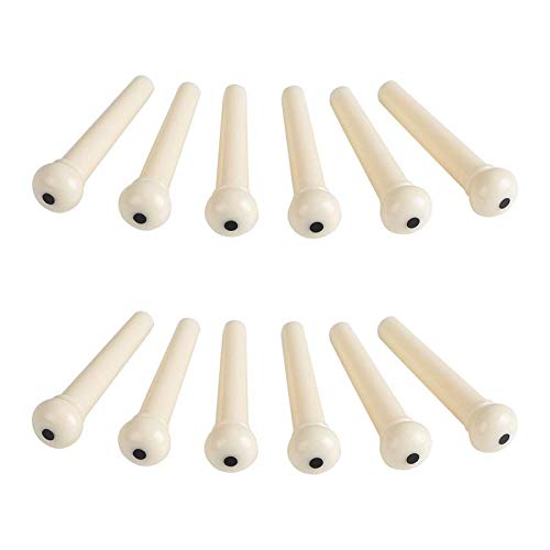 MUSTANG 12pcs Ivory Acoustic Guitar ABS Plastic Bridge Pins with Black Dot | Guitar Replacement Parts Set with Saddle Nut & Pin Puller | String Peg Accessories for Acoustic Guitar - Image 1