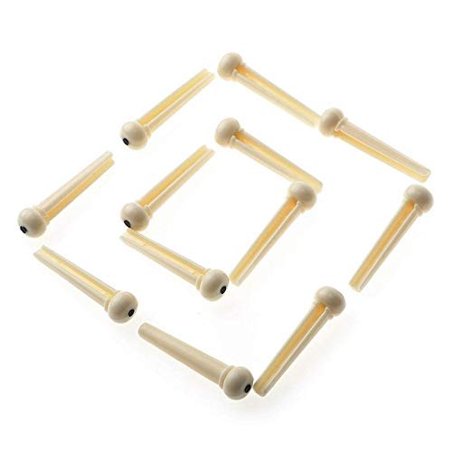MUSTANG 12pcs Ivory Acoustic Guitar ABS Plastic Bridge Pins with Black Dot | Guitar Replacement Parts Set with Saddle Nut & Pin Puller | String Peg Accessories for Acoustic Guitar - Image 2