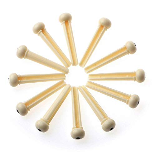 MUSTANG 12pcs Ivory Acoustic Guitar ABS Plastic Bridge Pins with Black Dot | Guitar Replacement Parts Set with Saddle Nut & Pin Puller | String Peg Accessories for Acoustic Guitar - Image 3