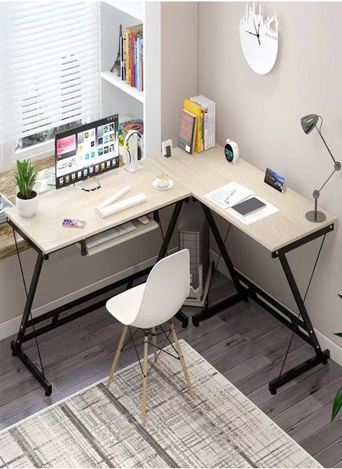 L Shape Gaming Table Computer Desk with Large Monitor Stand Sturdy Writing Workstation 258 x 46 x 74 cm