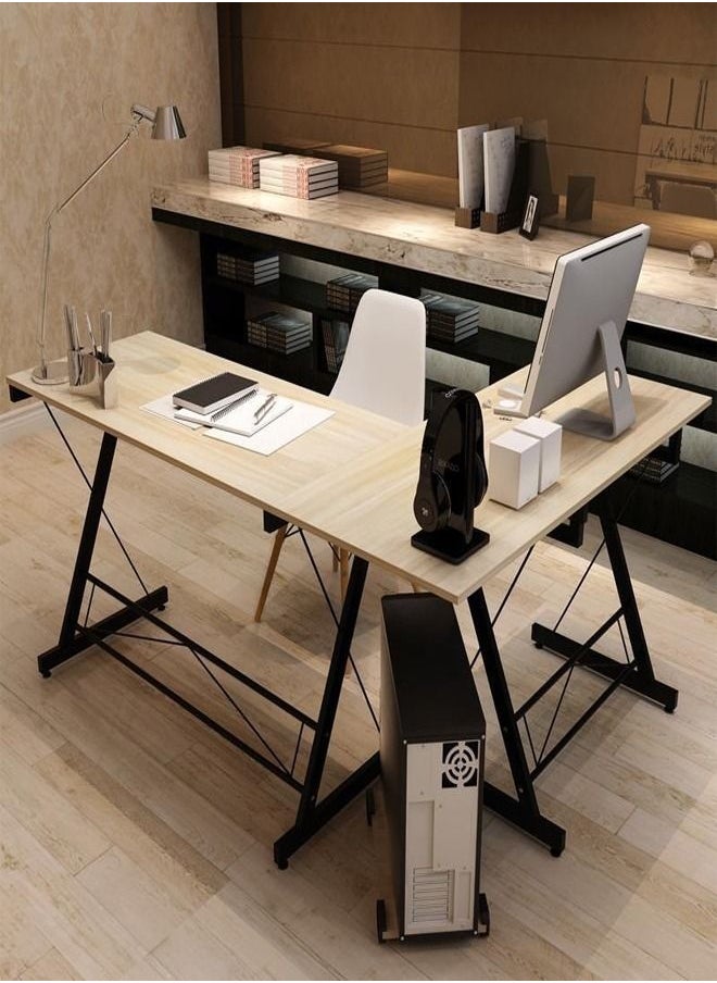 L Shape Gaming Table Computer Desk with Large Monitor Stand Sturdy Writing Workstation 258 x 46 x 74 cm