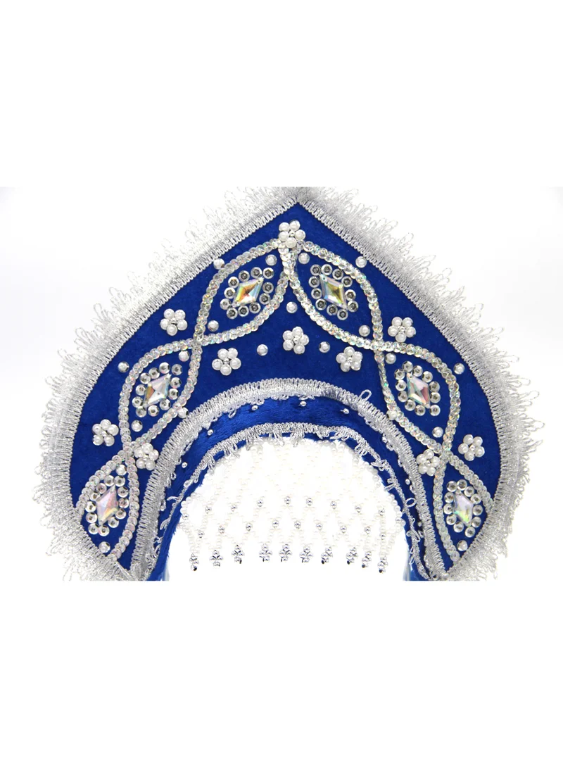 D'Daniela D' Daniela - Women's Traditional Headdress Kokoshnik -Dark Blue and Silver with Stone Beads