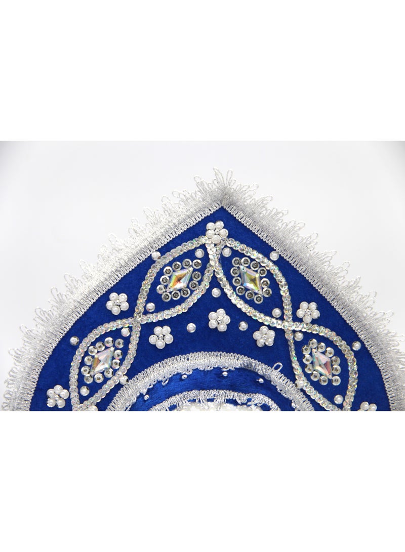 D'Daniela دي دانييلا - غطاء رأس تقليدي نسائي كوكوشنيك - أزرق داكن وفضي مع خرز حجري - Image 3