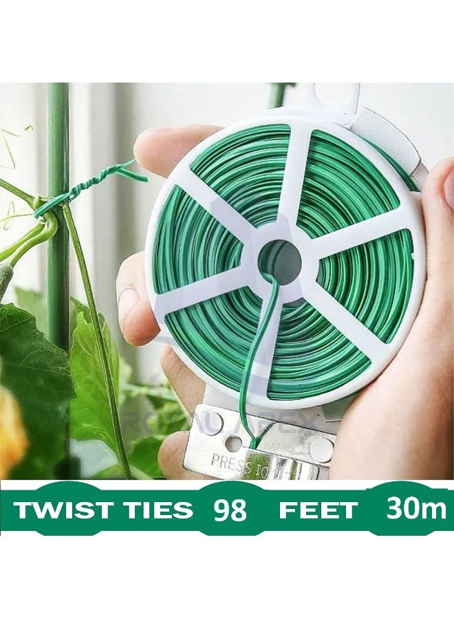 Royal Apex Multipurpose Garden Twine Wire Plant Ties Heavy-Duty Plastic-Coated Twist Cord For Tree Climbing Holding Gardening Metal Twisted String Reel With Cutter (30M) - Image 2