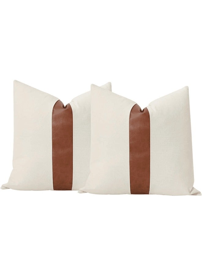 MAAC HOME MAAC Home Set of 2 Cushion Cover  Brown White PU Leather Sofa Cushion Premium Modern Minimalist Elegant design for Sofa Couch Bed Chair (Cushion Cover Only) - Image 3
