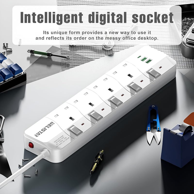 Aroni 4 Outlet Power Strip with 2 USB Ports, 13A 3250W Extension Board, Individual Switches, 2M Pure Copper Cable, Flame Retardant, Home & Office | توصيلة كهرباء | مشترك كهربائي - Image 4