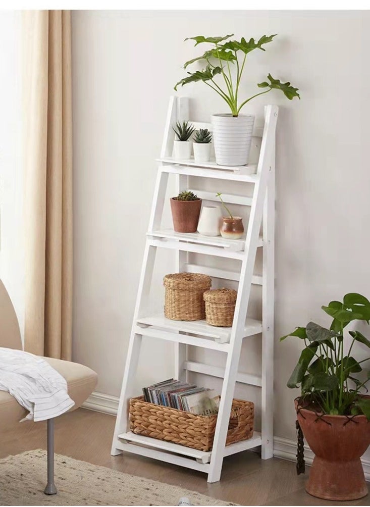 Plant Stand 4 Tier Foldable Wooden Stand Sturdy & Durable Ladder Shelf Multipurpose Shelves Display Stand for Bookshelf Space Saving & Stylish