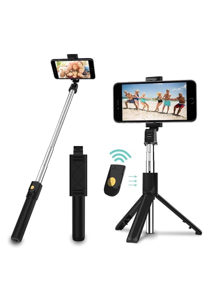 Generic - 5-Section Extendable Selfie Stick/3D Tripod Stand with Remote Control Black - Image 1