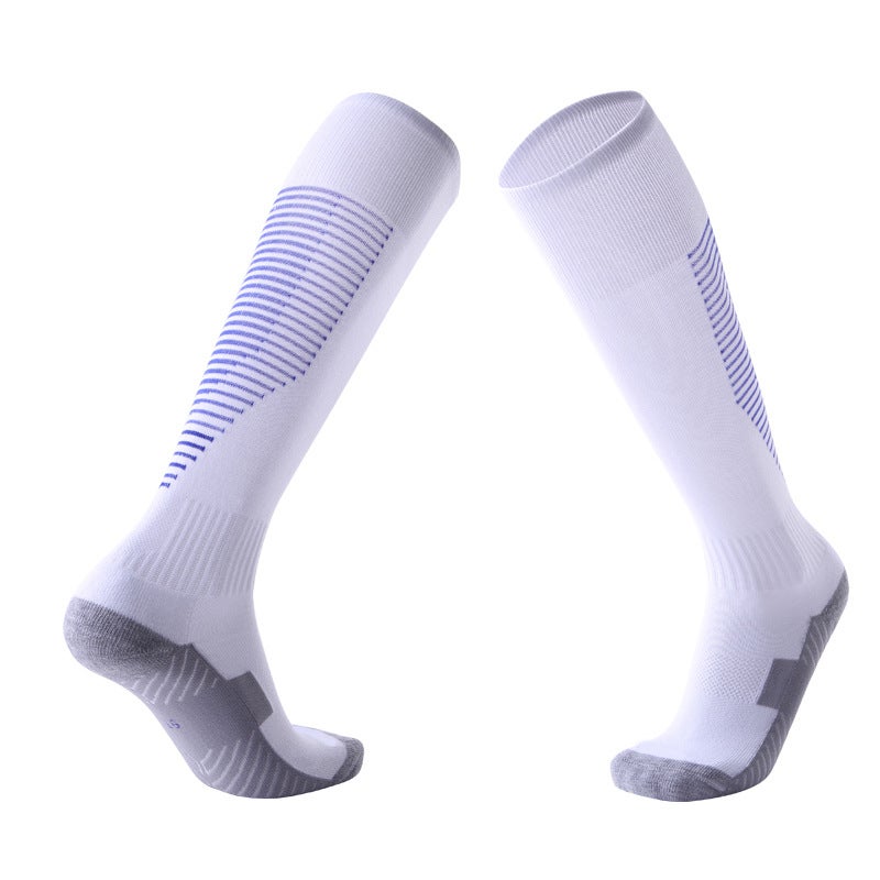 Kids Knee-High Soccer Socks Thick Towel Long Tube Non-Slip Sport White/colored blue strips