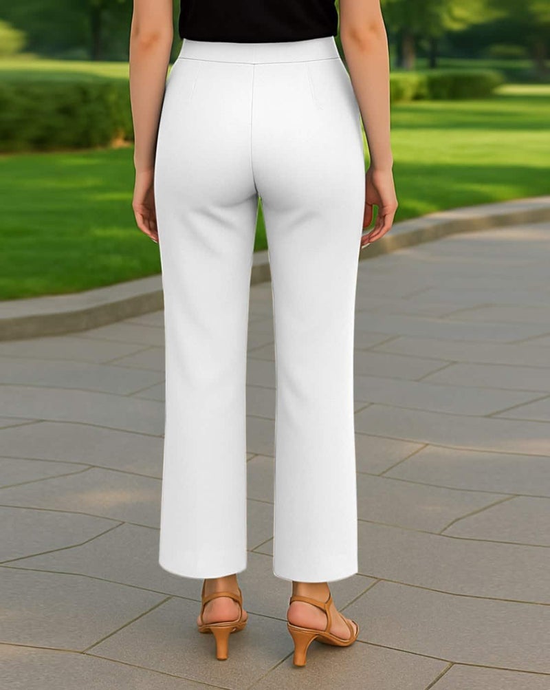 SWADESI STUFF Women's Trendy High Waist Bell Bottom Pants – Stretchable Slim and Fit Flare Trousers for Workwear, Events & Everyday Style (in, Alpha, 2XL, Regular, Standard, White) - Image 4