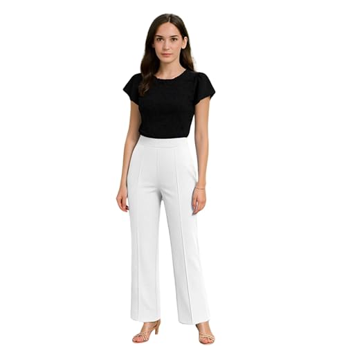 SWADESI STUFF Women's Trendy High Waist Bell Bottom Pants – Stretchable Slim and Fit Flare Trousers for Workwear, Events & Everyday Style (in, Alpha, 2XL, Regular, Standard, White) - Image 1