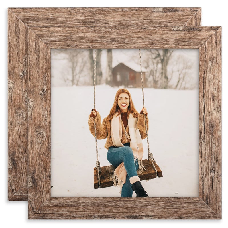TOFOREVO Picture Frames 5x5 Set of 2 Rustic Wood Grain Photo Frame for Gallery Wall Mounting or Tabletop Display