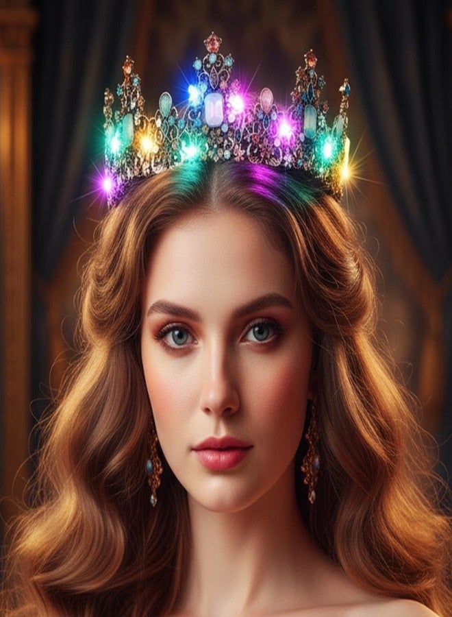 يان تيجان وتيجان مرصعة بأحجار الراين الباروكية المضيئة من Yean LED، تاج ذهبي مضيء للعرائس، تاج مرصع بالكريستال لحفلات الزفاف، طوق رأس للنساء - Image 2