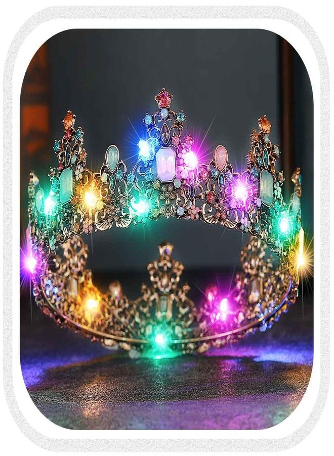 يان تيجان وتيجان مرصعة بأحجار الراين الباروكية المضيئة من Yean LED، تاج ذهبي مضيء للعرائس، تاج مرصع بالكريستال لحفلات الزفاف، طوق رأس للنساء - Image 1