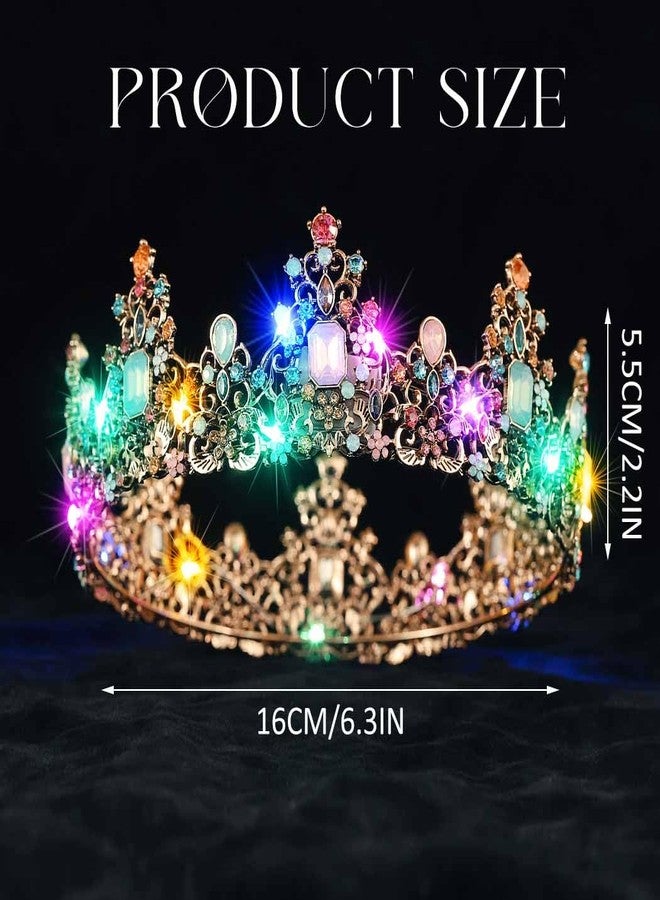يان تيجان وتيجان مرصعة بأحجار الراين الباروكية المضيئة من Yean LED، تاج ذهبي مضيء للعرائس، تاج مرصع بالكريستال لحفلات الزفاف، طوق رأس للنساء - Image 3