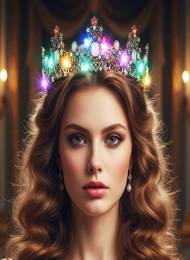 يان تيجان وتيجان مرصعة بأحجار الراين الباروكية المضيئة من Yean LED، تاج ذهبي مضيء للعرائس، تاج مرصع بالكريستال لحفلات الزفاف، طوق رأس للنساء - Image 4