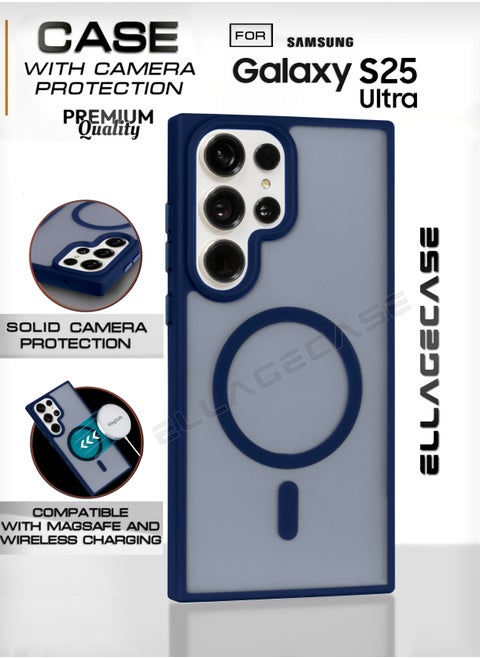 Blue Stylish Case for Samsung Galaxy S25 Ultra, Solid Camera Protection, Shockproof, Enhanced Protection, Compatible with MagSafe and Wireless Charging