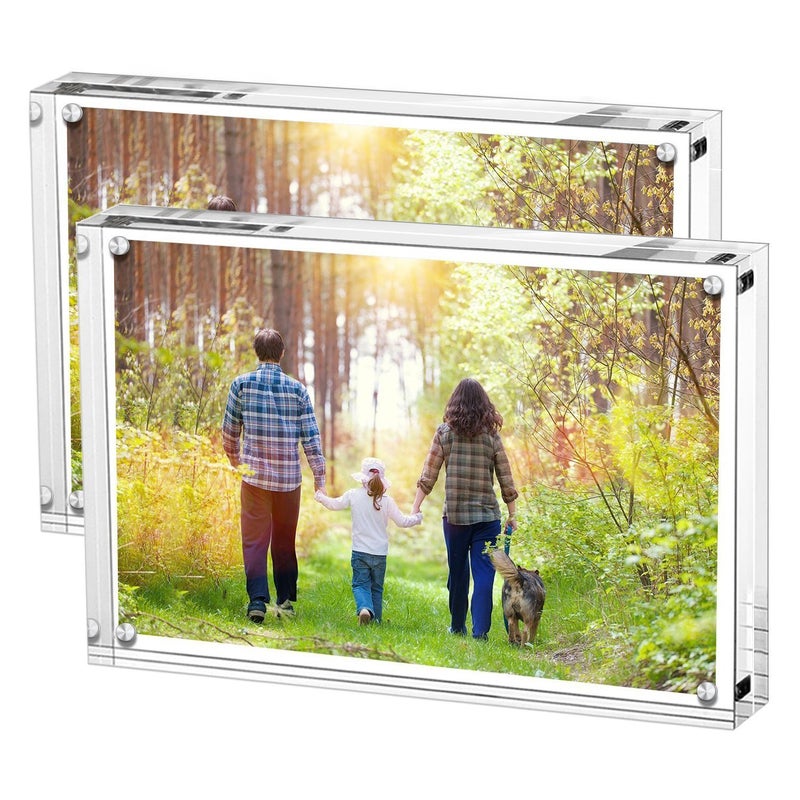 Boxalls Acrylic Photo Frame 13 x 18 cm 5 x 7 inchSet of 2 Double Sided Picture Frame with Magnetic Clear Frameless Desktop Photo Block