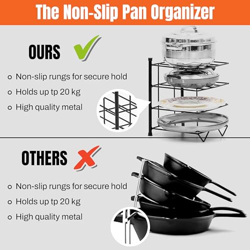 Livzing Pot Rack for Kitchen - 4 Tier Pan Organizer Stand - Tabletop Tawa Bartan Rack Holder Stand for Cooker Utensil Skillet Pan Griddle Shallow Pot Countertop Kitchen Storage Shelf Organizer,Metal - Image 5