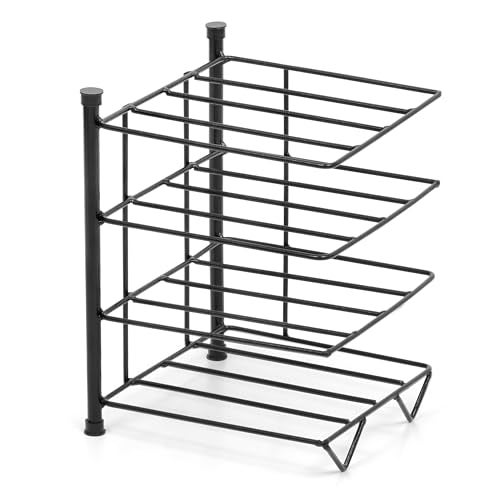 Livzing Pot Rack for Kitchen - 4 Tier Pan Organizer Stand - Tabletop Tawa Bartan Rack Holder Stand for Cooker Utensil Skillet Pan Griddle Shallow Pot Countertop Kitchen Storage Shelf Organizer,Metal - Image 2