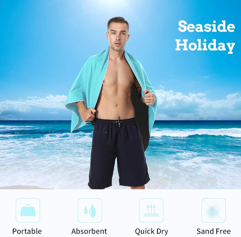 Quick Dry Turkish Beach Towel - Oversized Microfiber Towel (Sky Blue) - Image 4