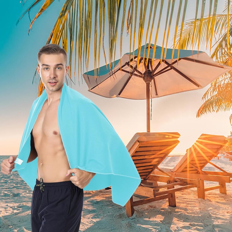 Quick Dry Turkish Beach Towel - Oversized Microfiber Towel (Sky Blue) - Image 5