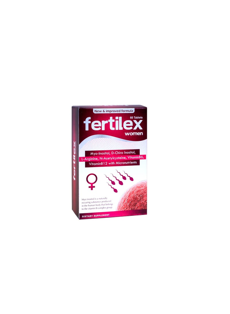 Fertilex Women Fertility Support Tablets with Myo-Inositol, D-Chiro Inositol, L-Methyl Folate, NAC, Vitamins & Minerals | 60 Tablets - Image 1