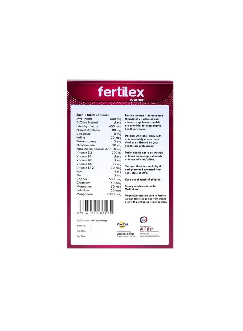 Fertilex Women Fertility Support Tablets with Myo-Inositol, D-Chiro Inositol, L-Methyl Folate, NAC, Vitamins & Minerals | 60 Tablets - Image 2