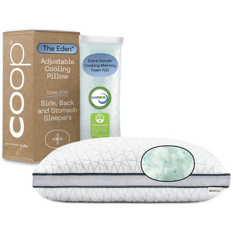 Coop Home Goods Eden Cool Adjustable Pillow, King Size - Adjustable Memory Foam with Gel Infusion - Soft Breathable Lulltra Fabric - Ideal for All Sleepers - Eco-Friendly CertiPUR-US Certified - Image 1