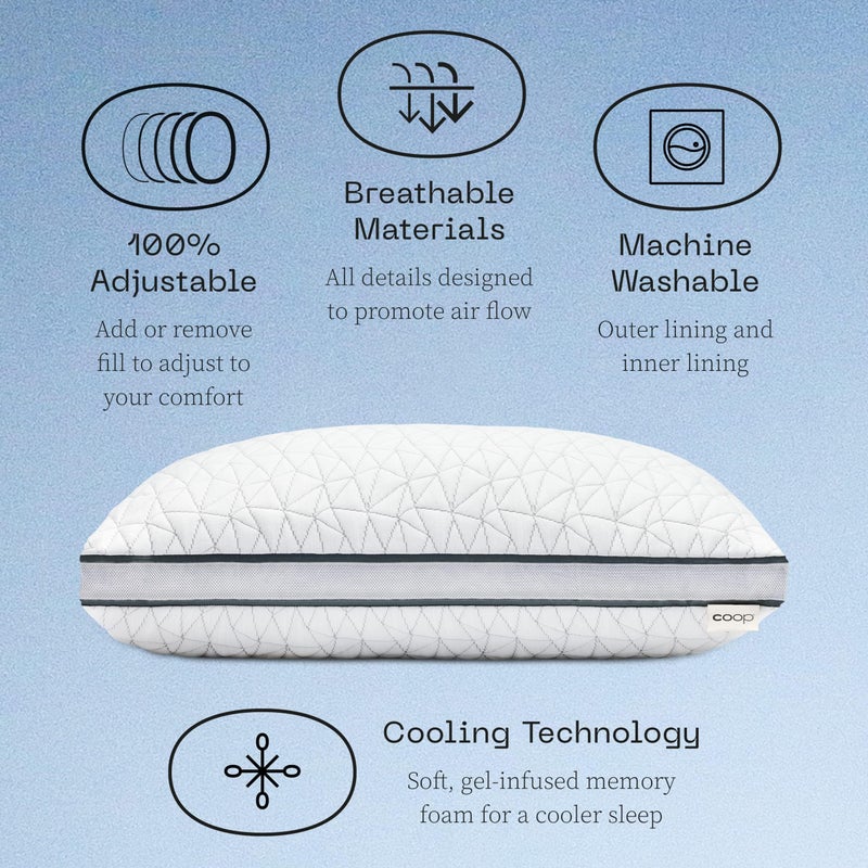 Coop Home Goods Eden Cool Adjustable Pillow, King Size - Adjustable Memory Foam with Gel Infusion - Soft Breathable Lulltra Fabric - Ideal for All Sleepers - Eco-Friendly CertiPUR-US Certified - Image 5