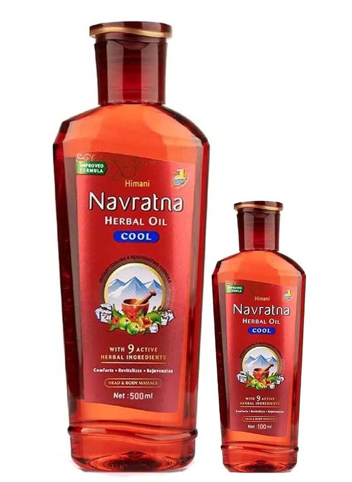 Navratna Refreshing Herbal Head & Body Massage Oil - 500+100ml  - Image 1
