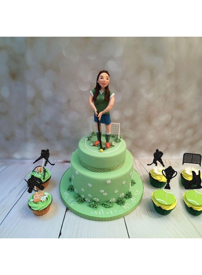 Ephlyn 24 قطعة من زينة كعك الهوكي مع لاعبي هوكي لامعين باللون الأسود، أعواد كعك لموضوع رياضة الهوكي على الجليد، زينة كعك لحفلات استقبال المواليد والأولاد والبنات وأعياد الميلاد. - Image 5