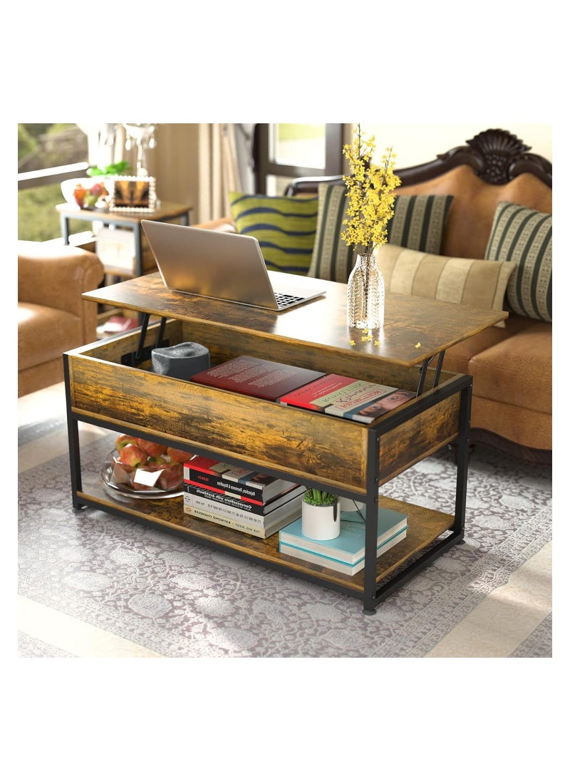 Royal Polar - Lift Top Coffee Tables for Living Room, Industrial Wood Storage Shelf Cabinet for Living Room Reception Room Office Coffee Table with op-Up Storage, Open Shelf Rising Center/End Table for Living Room - Image 1