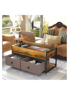 Lift Top Coffee Tables for Living Room, Industrial Wood Storage Shelf Cabinet for Living Room Reception Room Office Coffee Table with op-Up Storage, Open Shelf Rising Center/End Table for Living Room