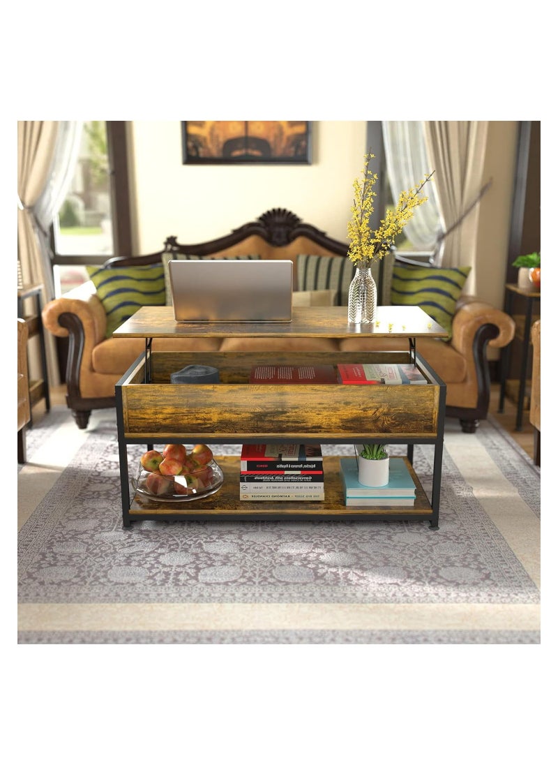 Royal Polar - Lift Top Coffee Tables for Living Room, Industrial Wood Storage Shelf Cabinet for Living Room Reception Room Office Coffee Table with op-Up Storage, Open Shelf Rising Center/End Table for Living Room - Image 1