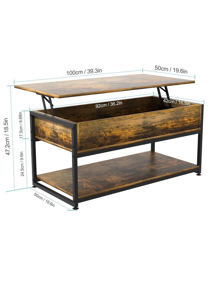 Royal Polar - Lift Top Coffee Tables for Living Room, Industrial Wood Storage Shelf Cabinet for Living Room Reception Room Office Coffee Table with op-Up Storage, Open Shelf Rising Center/End Table for Living Room - Image 1