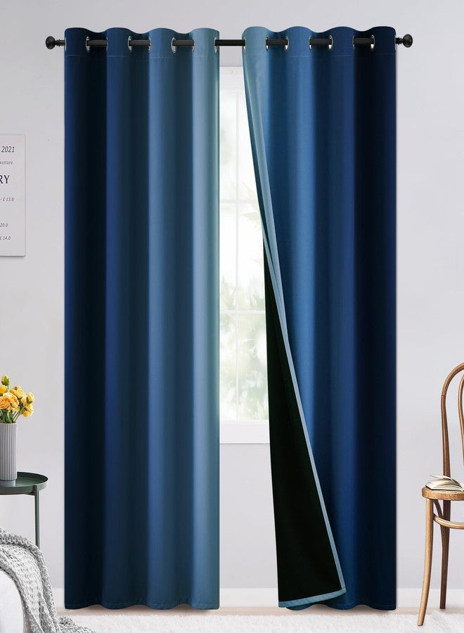 SimpleHome Ombre 100% Blackout Curtains for Bedroom, Full Light Blocking Gradient Blue Curtains, Thermal Insulated Grommet Window Drapes for Living Room,2 Panels, 52x84 inches Length - Image 1