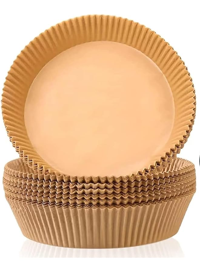 SKY-TOUCH 100Pcs Air Fryer Disposable Paper，Non Stick Parchment Paper For Air Fryer Liners，Round Food Grade Baking Paper For Air Fryer，16Cm 6.3Inch，Brown - Image 1