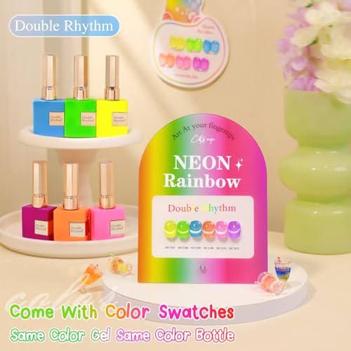 Double Rhythm Cat Eye Gel Nail Polish Set of 6 Same Color Same Bottle 05 Oz Shimmer Glitter with Magnet Holographic Reflective Magnetic UV Polish Kit at Home Neon Orange Red Blue GreenT634 - Image 3