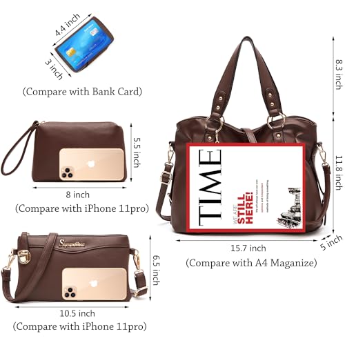 Soperwillton Fashion Handbag for Women Shoulder Bag Top Handle Satchel Hobo Tote Bag Purse Set 4pcs - Image 4