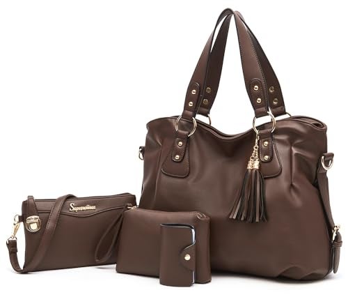 Soperwillton Fashion Handbag for Women Shoulder Bag Top Handle Satchel Hobo Tote Bag Purse Set 4pcs - Image 1