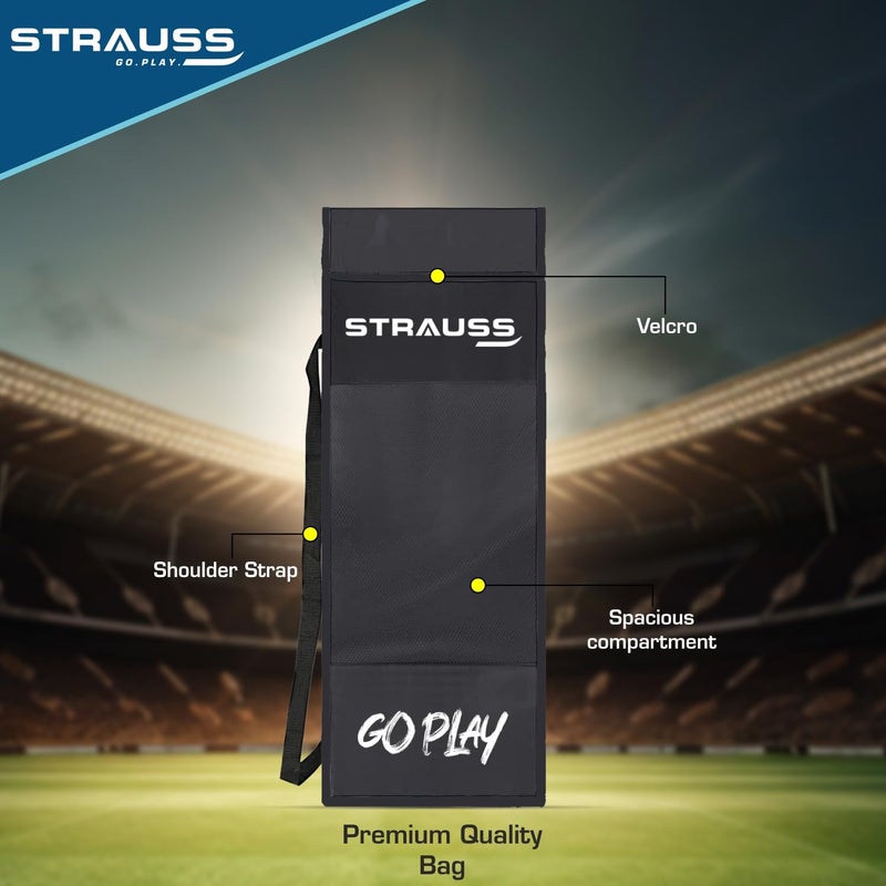 STRAUSS مجموعة كريكيت كومبو | مجموعة كريكيت بلاستيكية / PVC | حجم كامل | 1 مضرب + 1 كرة + 3 دعامات + 2 بيلز + 1 قاعدة | اللون: أصفر فوسفوري | لجميع الفئات العمرية | مجموعة كريكيت كرة تنس واصطناعية - Image 4