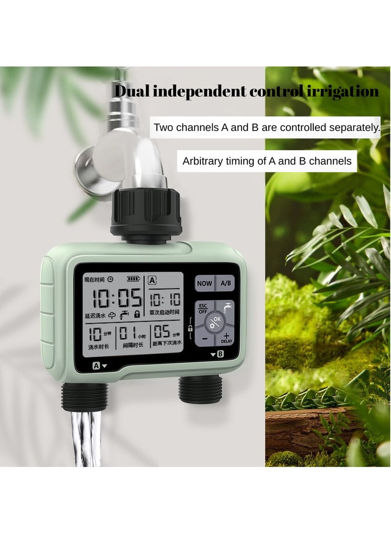 McDou Dual outlet metal copper connector smart watering timer, IPX5 waterproof, suitable for garden, lawn, terrace and farm, with automatic/manual watering and rainfall delay function - Image 2