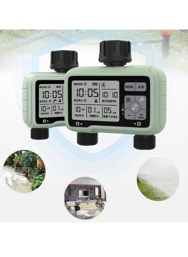 McDou Dual outlet metal copper connector smart watering timer, IPX5 waterproof, suitable for garden, lawn, terrace and farm, with automatic/manual watering and rainfall delay function - Image 3