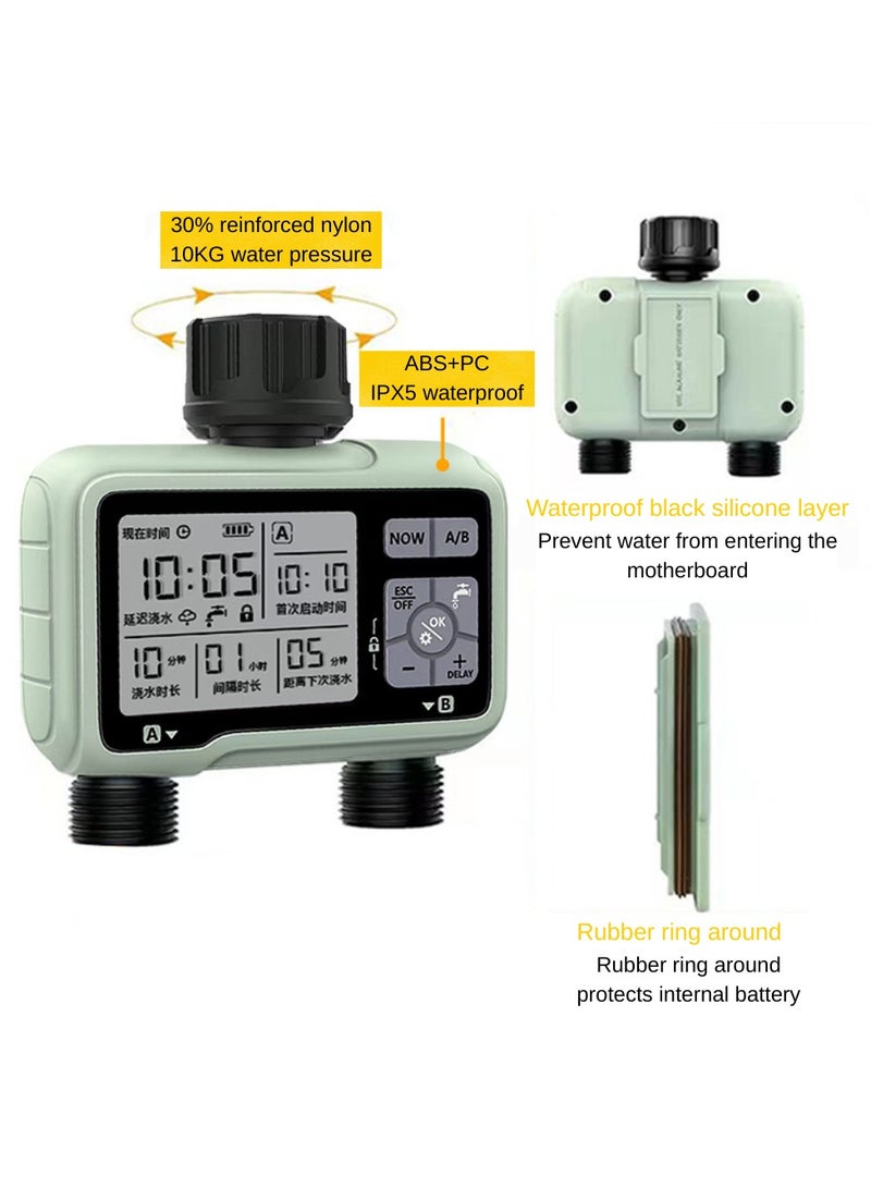 McDou Dual outlet metal copper connector smart watering timer, IPX5 waterproof, suitable for garden, lawn, terrace and farm, with automatic/manual watering and rainfall delay function - Image 5